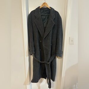 Vintage Wool Herringbone Belted Overcoat – Made in Czechoslovakia